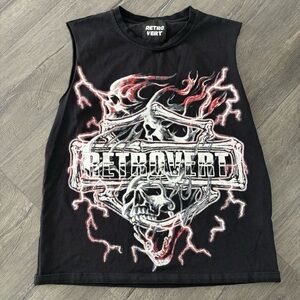 Retrovert The Ghost Rider Flaming Skull Cut-Off Black Tee Size L Authentic